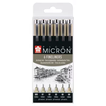 Sakura Pigma Micron Fineliner Pen Set 6-Piece Black