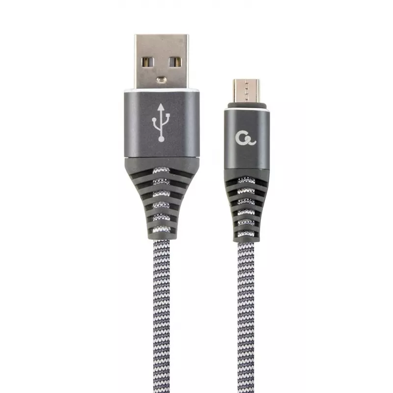 Gembird USB 2.0 Type-A Male to Micro USB-B Male Premium Cotton Braided Cable 2m Space Grey/White