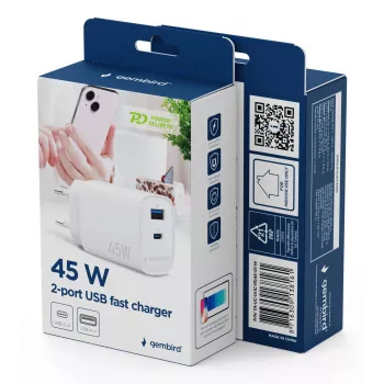 Gembird TA-UC-1A1C-PD45-01-W 45W USB-C PD Wall Charger White