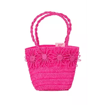 Souza! Children's Straw Handbag with Floral Embellishments, Pink