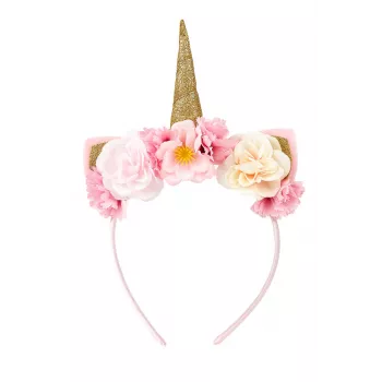 Souza! Unicorn Headband with Flowers and Golden Horn