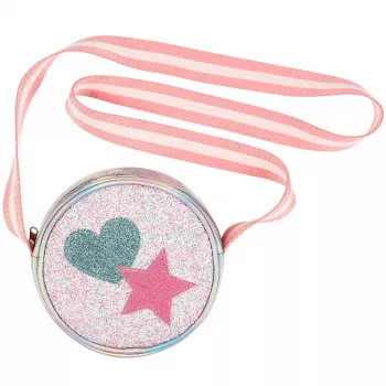 Souza! Eloise Glitter Shoulder Bag for Children with Heart and Star Appliqués, Pink