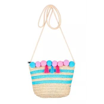 Souza! Children's Straw Handbag Natural Striped with Pompoms and Tassels Alaia