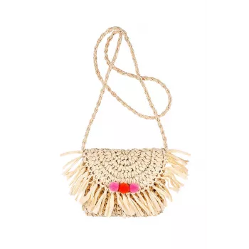 Souza! Children's Shoulder Bag Natural Straw with Fringes and Pompoms Akkelyn