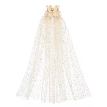 Souza! Chava Tiara Headband with Tulle Veil and Gold Mini Crown