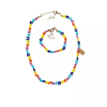 Souza! Millie Necklace and Bracelet Set Blue Floral Beaded Children's Jewellery