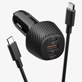 Spigen Essential EV1133 3-Port Car Charger 113W Black with 100W USB-C Cable 1m