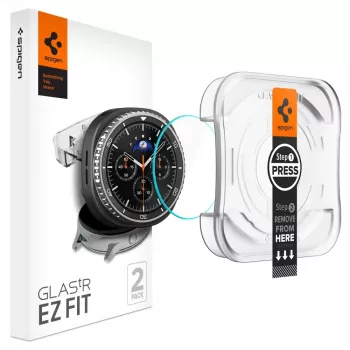 Spigen GLAS.tR EZ Fit Tempered Glass Screen Protector for Samsung Galaxy Watch 8 Classic (46 mm), 2-Pack, Clear (AGL09877)