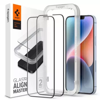 Spigen AlignMaster Glass Full Coverage Screen Protector for Apple iPhone 13/13 Pro/14/16E/17E Black (2-Pack)