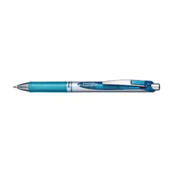 Pentel EnerGel Xm Retractable Gel Pen - Light Blue Ink - 0.35 mm Needle Point - Blue Barrel - Rubber Grip