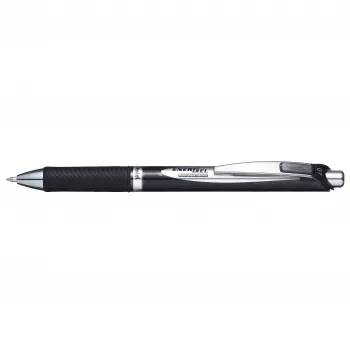 Pentel BLP77-AX Retractable Gel Pen - Black Ink - 0.7 mm - Pigment-Based - Black Barrel - Silver Clip - Box