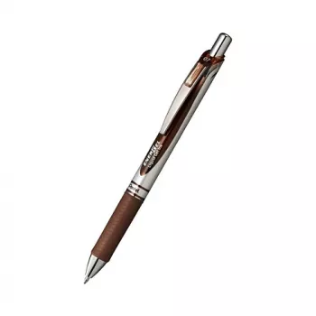 Pentel EnerGel Xm Retractable Gel Pen - Brown Ink - 0.35 mm - Extra Fine Point - Needle Tip - Plastic Barrel - Rubber Grip - Brown Barrel - Silver Clip - Round Shape