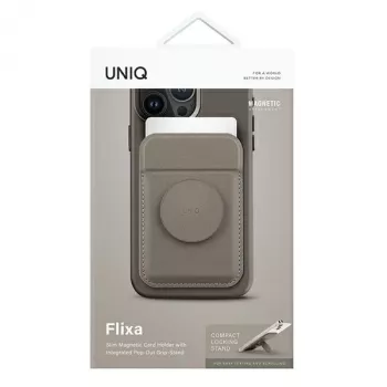 UNIQ Flixa Magnetic Card Wallet with Kickstand Flint Grey MagSafe