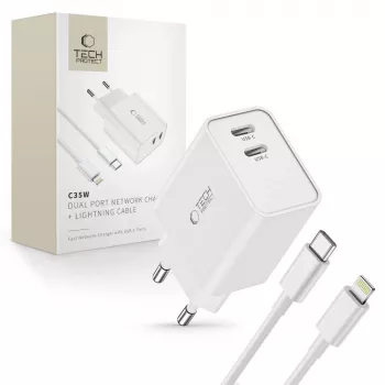 TECH-PROTECT C35W 2-Port Network Charger PD 35W + Lightning Cable White