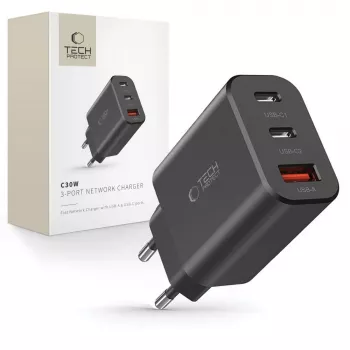 Tech-Protect NC30W 3-Port USB-C Charger Black 30W