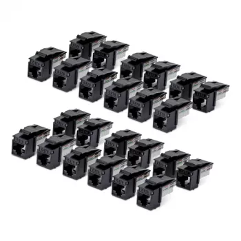 StarTech.com Cat6 Keystone Jack 24-Pack, RJ45 Ethernet Keystone Coupler, UTP Cat6 Wall Jack, 90-Degree 110 Punch Down, Black, 10GBase-T