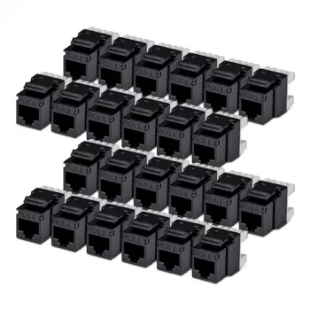 StarTech.com Cat6 Keystone Jack 24-Pack RJ45 Ethernet Keystone Connector UTP Cat6 Wall Outlet 180 Degree 110 Punch Down Black