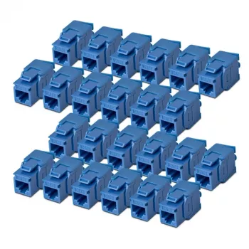 StarTech.com Cat6 Keystone Jack 24-Pack, RJ45 Ethernet Keystone Coupler, UTP Cat6 Wall Plate Insert, 180 Degree, Tool-less, Blue