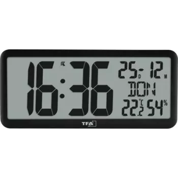 TFA 60.4525.01 Black Digital Radio Controlled Clock with Indoor Climate