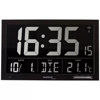 Technoline WS 8007 Digital Alarm Clock - Black - LCD - Radio Controlled - Battery Powered