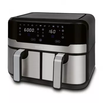 HEINRICH'S HFR 8214 Double Hot Air Fryer 2 x 4.5 L = 9.0 L 1300-2400 W Black-Silver