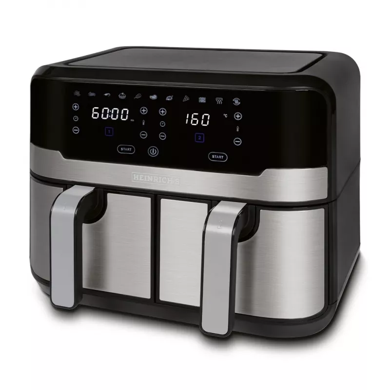 HEINRICH'S HFR 8214 Double Hot Air Fryer 2 x 4.5 L = 9.0 L 1300-2400 W Black-Silver