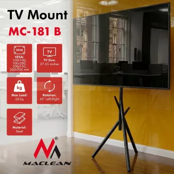 Maclean MC-181 B TV Floor Stand for 27-55 inch Screens, VESA up to 200x200, 60 kg, Black