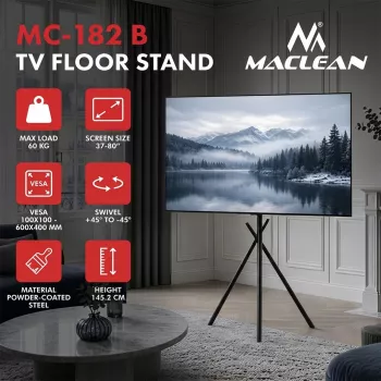 Maclean MC-182 B TV Floor Stand, 37-80 inch, VESA 600x400, 60 kg, Black