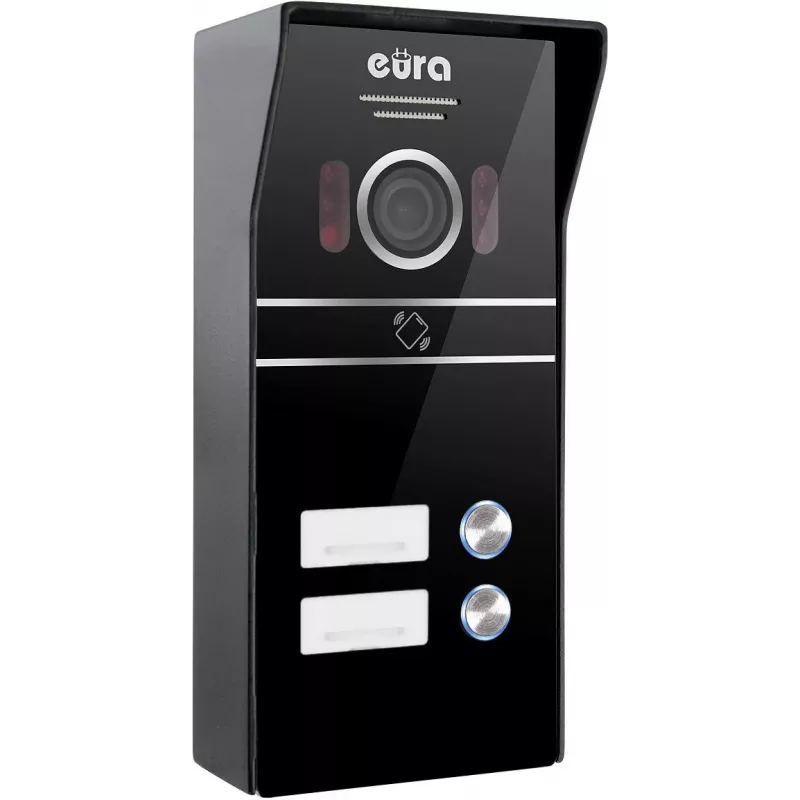 Eura VDP-80C5 Two-Family Video Intercom System, Black, 2x 7 inch LCD, FHD, 2 Entrances, 1080p Camera, RFID Reader, Surface Mount