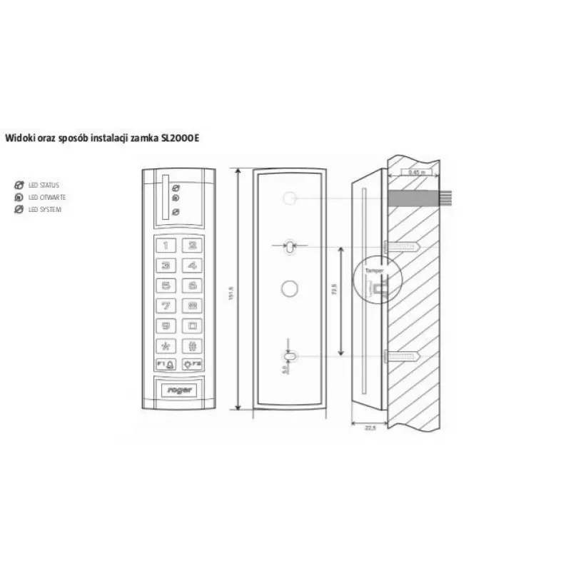 ROGER SL2000E Combination Lock Standalone Access Control Keypad, 2000 Users, IP65, Black