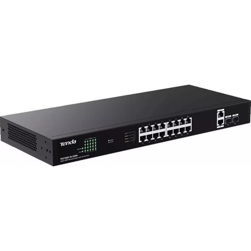 Tenda TEG1120P-16-250W Unmanaged PoE+ Switch 18-Port Gigabit 2 SFP 250W