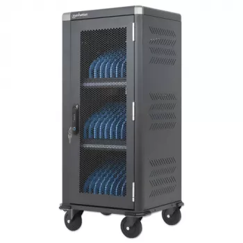 Manhattan 181471 Mobile Device Management Cart, Black, 32 Devices, 32 AC Outlets, 3680W
