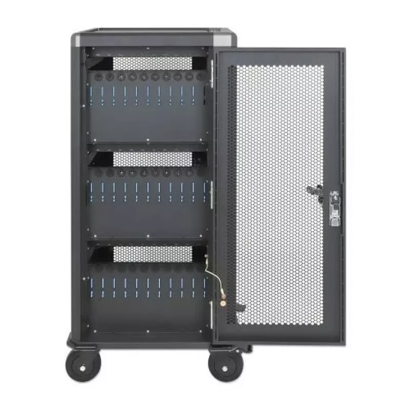 Manhattan 181471 Mobile Device Management Cart, Black, 32 Devices, 32 AC Outlets, 3680W