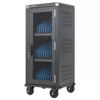 Manhattan 181471 Mobile Device Management Cart, Black, 32 Devices, 32 AC Outlets, 3680W