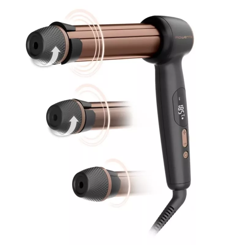 Rowenta CF4620E0 Twist Curl Curling Iron - Ceramic, Ion Conditioning, 27/32/38mm, LCD Display, 86W, Black/Copper