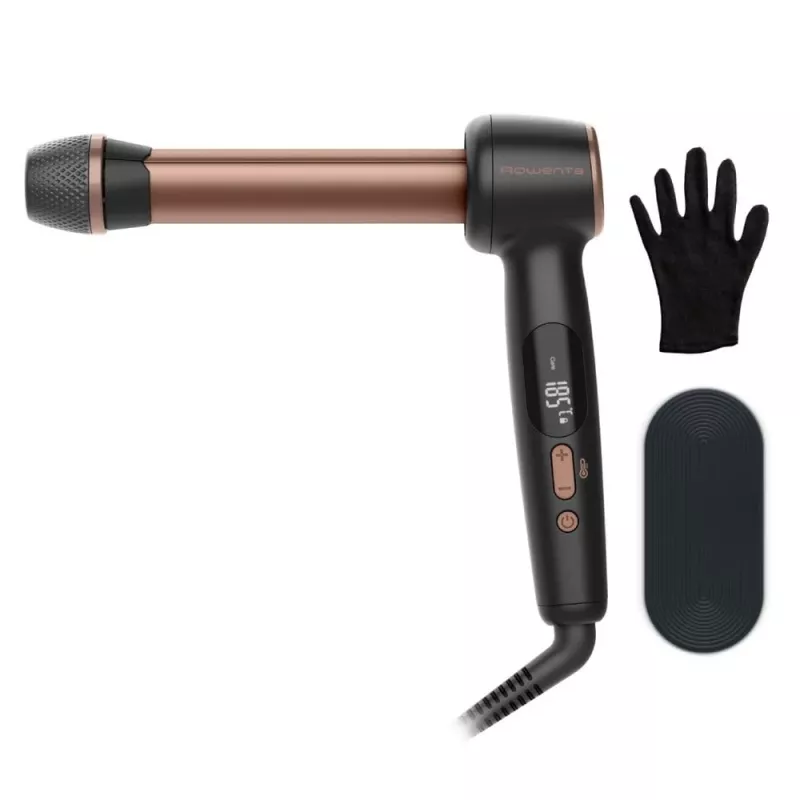 Rowenta CF4620E0 Twist Curl Curling Iron - Ceramic, Ion Conditioning, 27/32/38mm, LCD Display, 86W, Black/Copper