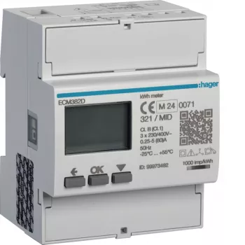 Hager ECM382D 3-Phase Energy Meter Direct 80A 4M M-Bus MID