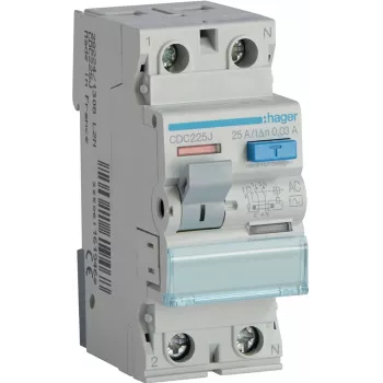 HAGER CDC225J RCCB 1P+N 25A 30mA 6kA AC Residual Current Circuit Breaker