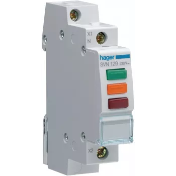 HAGER SVN129 Indicator Light, 230V AC, 3 x LED Red+Green+Orange, DIN Rail