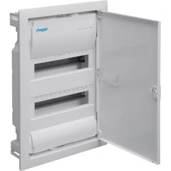 HAGER Volta VU24NE Flush-Mounted Distribution Board, 2 Rows, 24 Modules, IP30, Metal Door, White