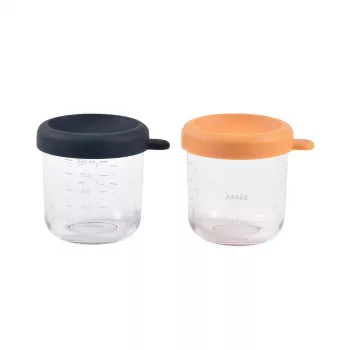BEABA Glass Jar Set with Lids 2 x 250 ml Night Blue/Honey