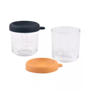 BEABA Glass Jar Set with Lids 2 x 250 ml Night Blue/Honey