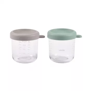 BEABA Glass Jar Set with Lids 2 x 250 ml Sage Green/Gazelle