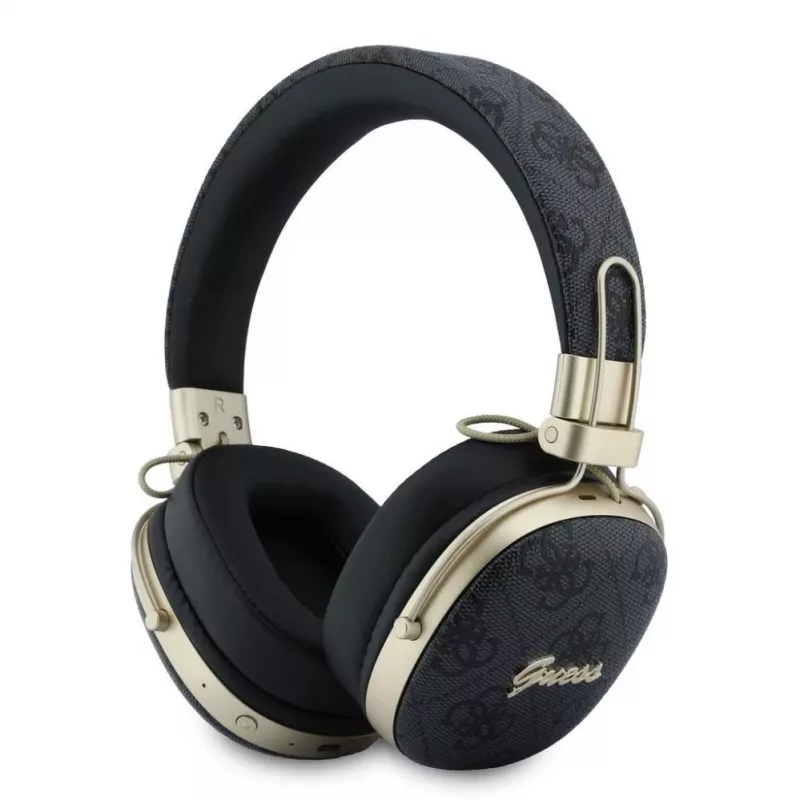 Guess Over-Ear Bluetooth Headphones with ENC, Metal 4G Script Logo, Black