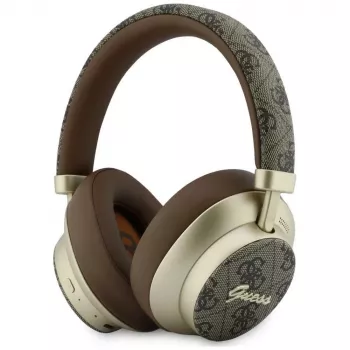 Guess GUE005457 Over-Ear Bluetooth Headphones with ENC, Brown, Gold Script Metal Design