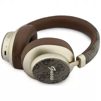 Guess GUE005457 Over-Ear Bluetooth Headphones with ENC, Brown, Gold Script Metal Design