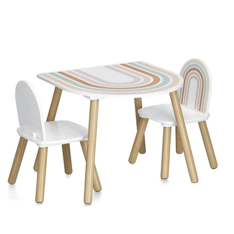 Zeller Present 13536 Kids Furniture Set - Table and 2 Chairs, White/Natural Wood, MDF, for Ages 3+