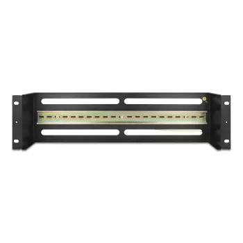 DELOCK 19 inch Circuit Breaker Distribution Panel with Cover and DIN Rail including 2x Cable Strain Relief Rails 3U Steel Black