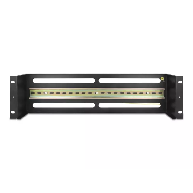 DELOCK 19 inch Circuit Breaker Distribution Panel with Cover and DIN Rail including 2x Cable Strain Relief Rails 3U Steel Black