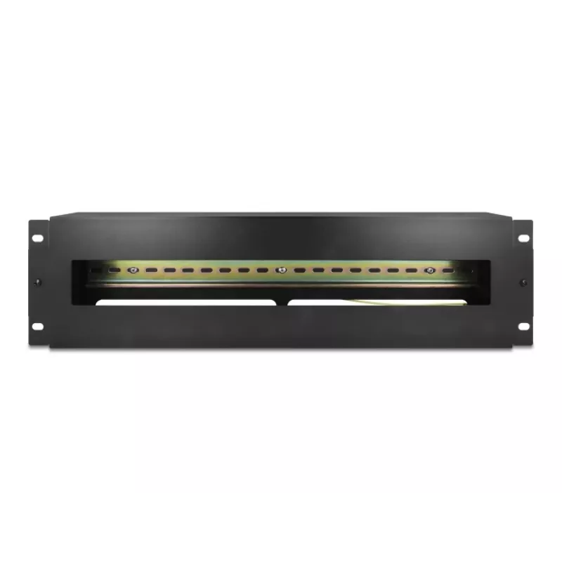 DELOCK 19 inch Circuit Breaker Distribution Panel with Cover and DIN Rail including 2x Cable Strain Relief Rails 3U Steel Black